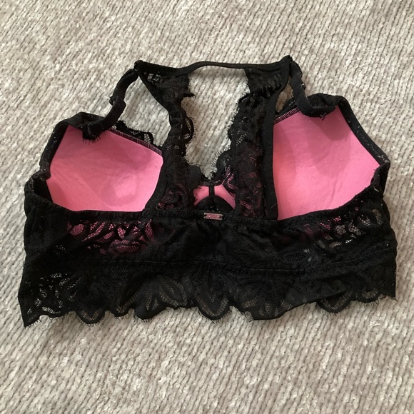 Pink‎ Bralette Size Medium Victoria’s Secret Black Lace Lightly Lined - Picture 3 of 5